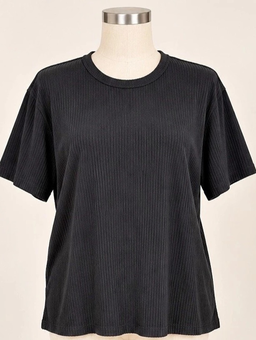 Ava & Viv 2X Black Ribbed Crew Neck T Shirt Cotton Modal Stretch Plus Size